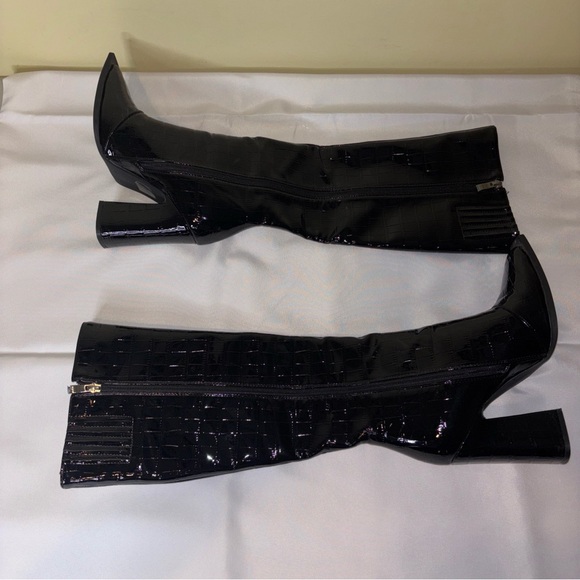 Princess Polly Shoes - ECU Princess Polly Faux Black Patent Leather Crocodile Boots 7 New No Box